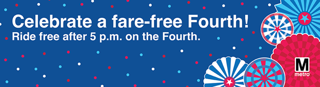 Fireworks with the words Free Fares on the Fourth