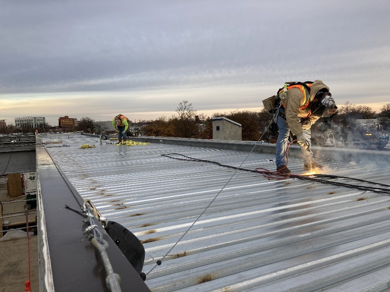 Welding the metal roof decking