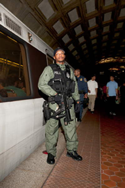 MTPD Special Response Team officers participate in train inspection.