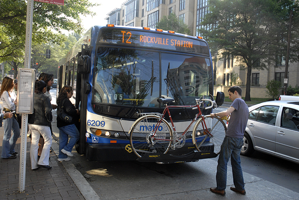 All Metrobuses have racks so bicycle riders can enjoy the benefits of mass transit.