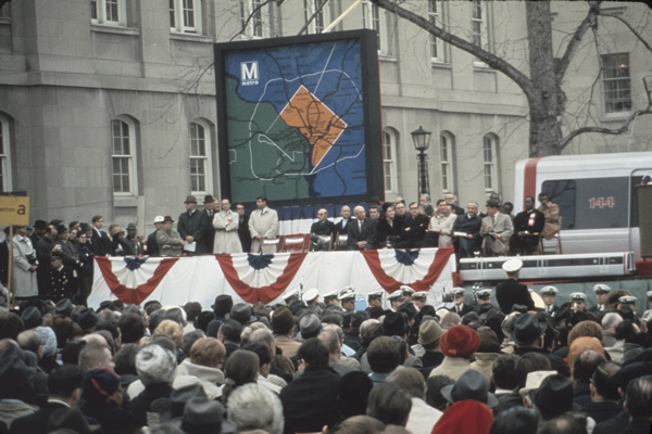 Official Metro groundbreaking at Judiciary Square station site (December 1969).