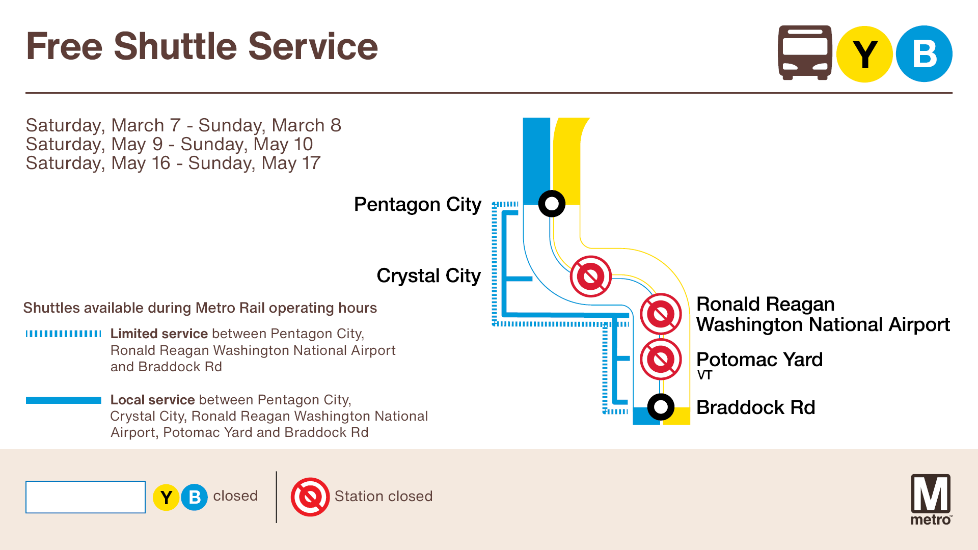 Station closure graphic for 3 weekends of construction