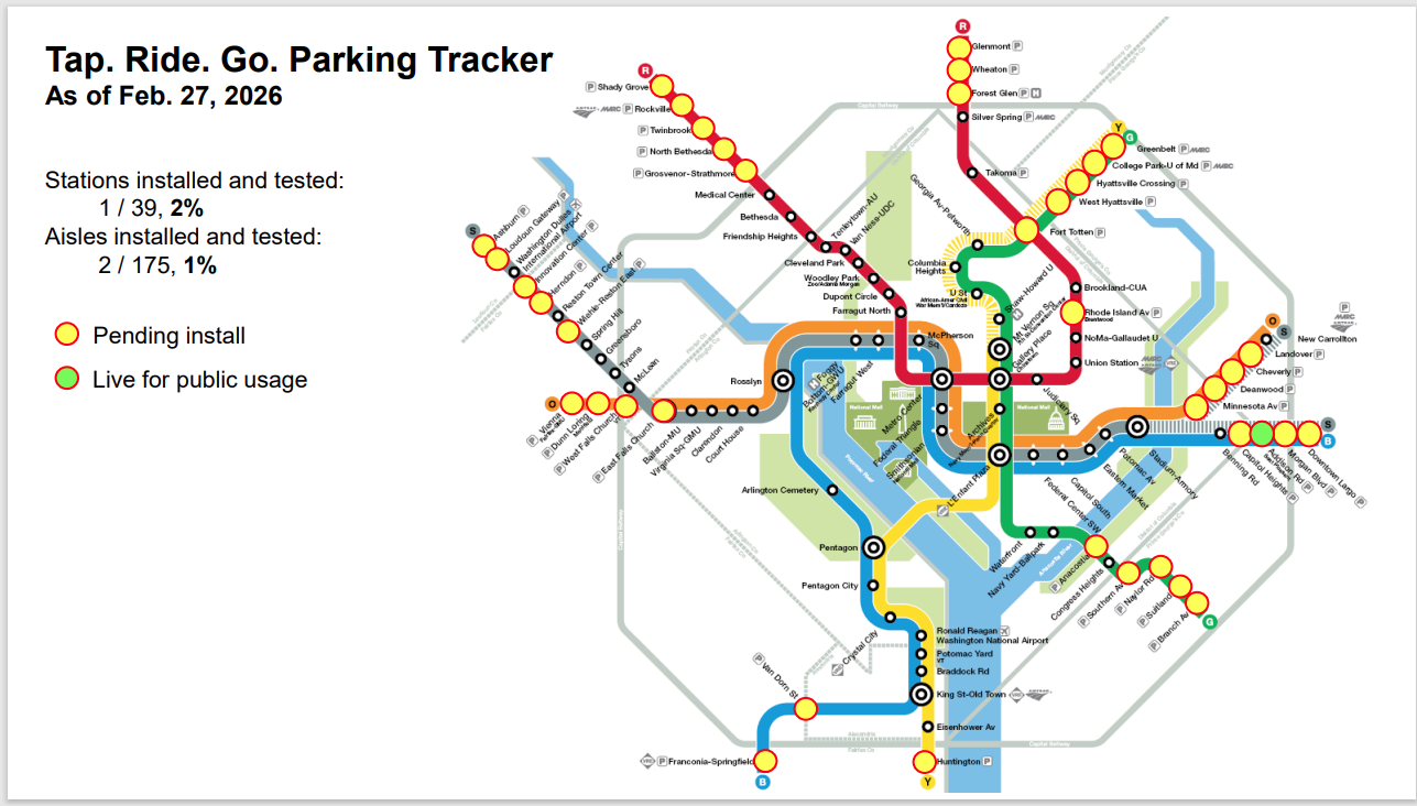 Map of roll out for tap. Ride. Go. Parking