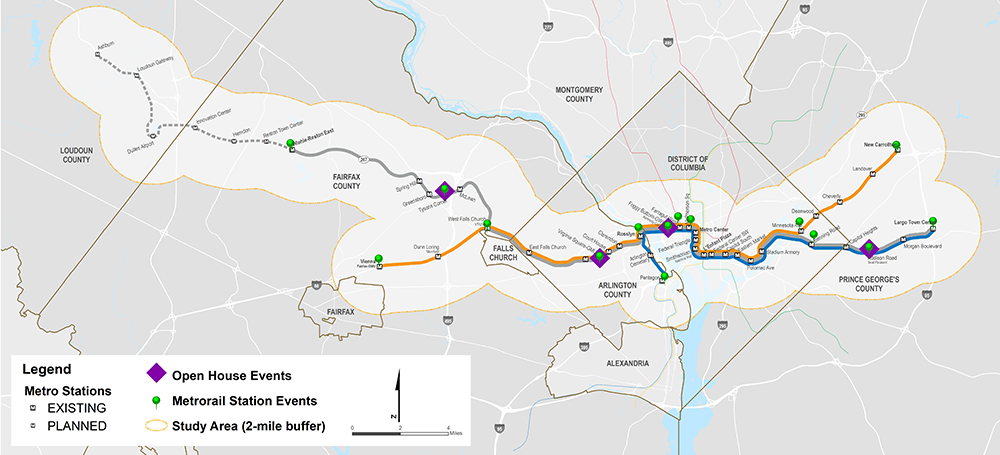 map depicting 2019 public outreach locations across the BOS Study area