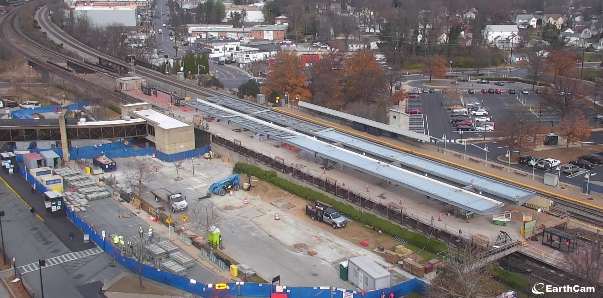 Birds eye view of roof decking installation at Rockville Station