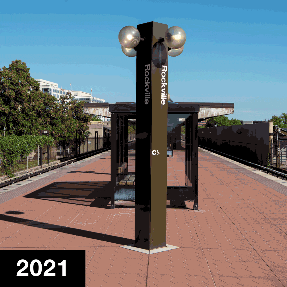 GIF of Rockville Station in 2021 and 1983