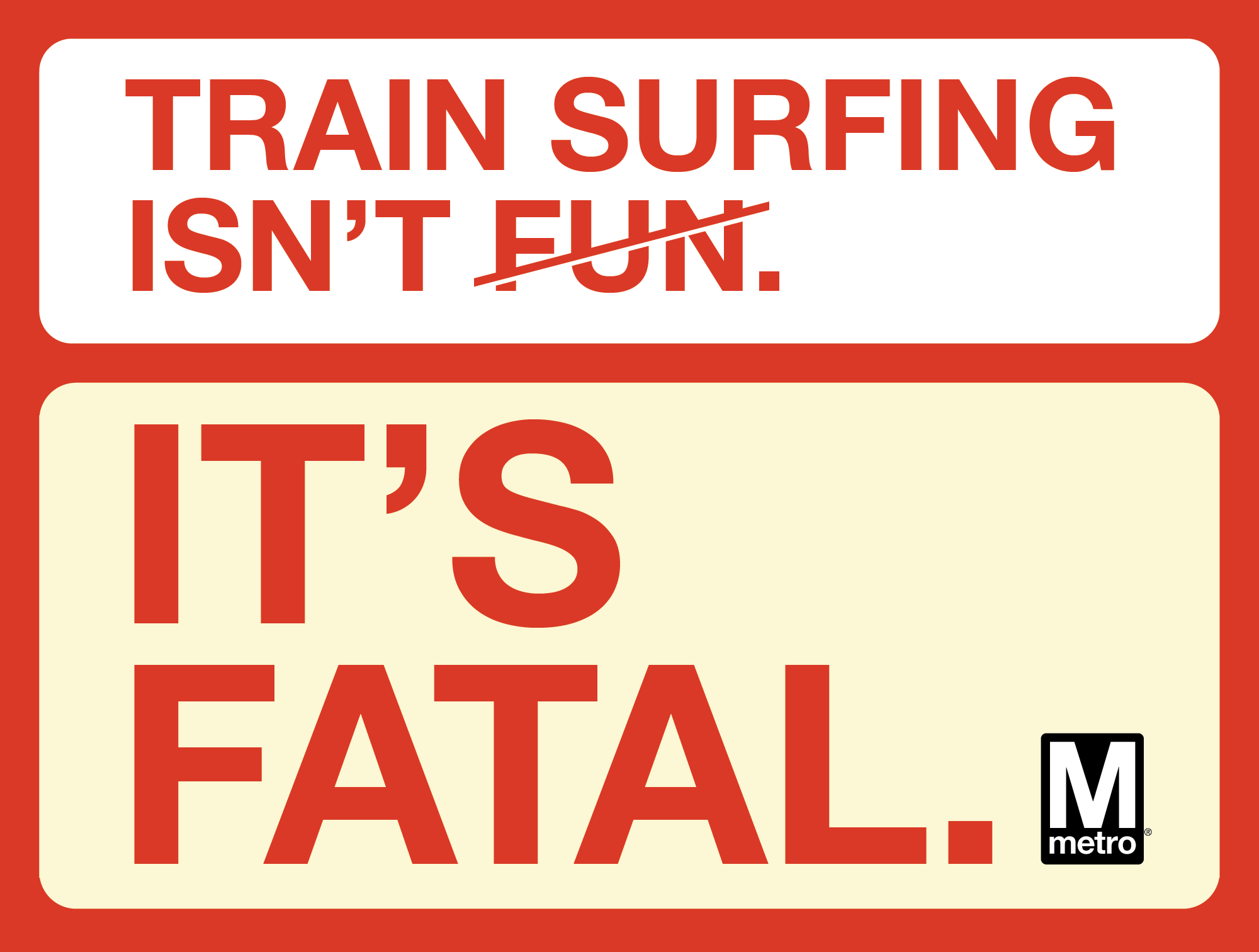 Train Surfing Isn’t Fun, It’s Fatal! Train Surfing Isn’t Fun, It’s Fatal!
