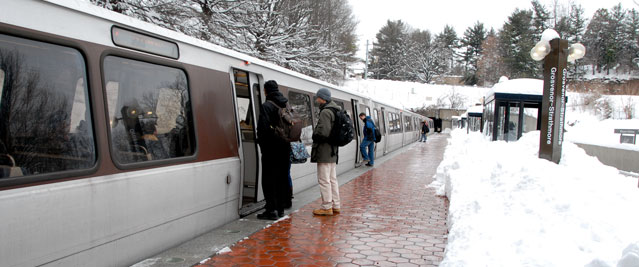Train operating in snow