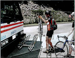 Loading a bike onto a bus rack, step 2