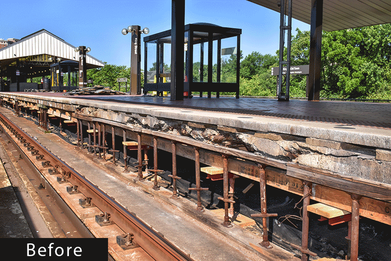 Before and after GIF of platform reconstruction at King St-Old Town Station