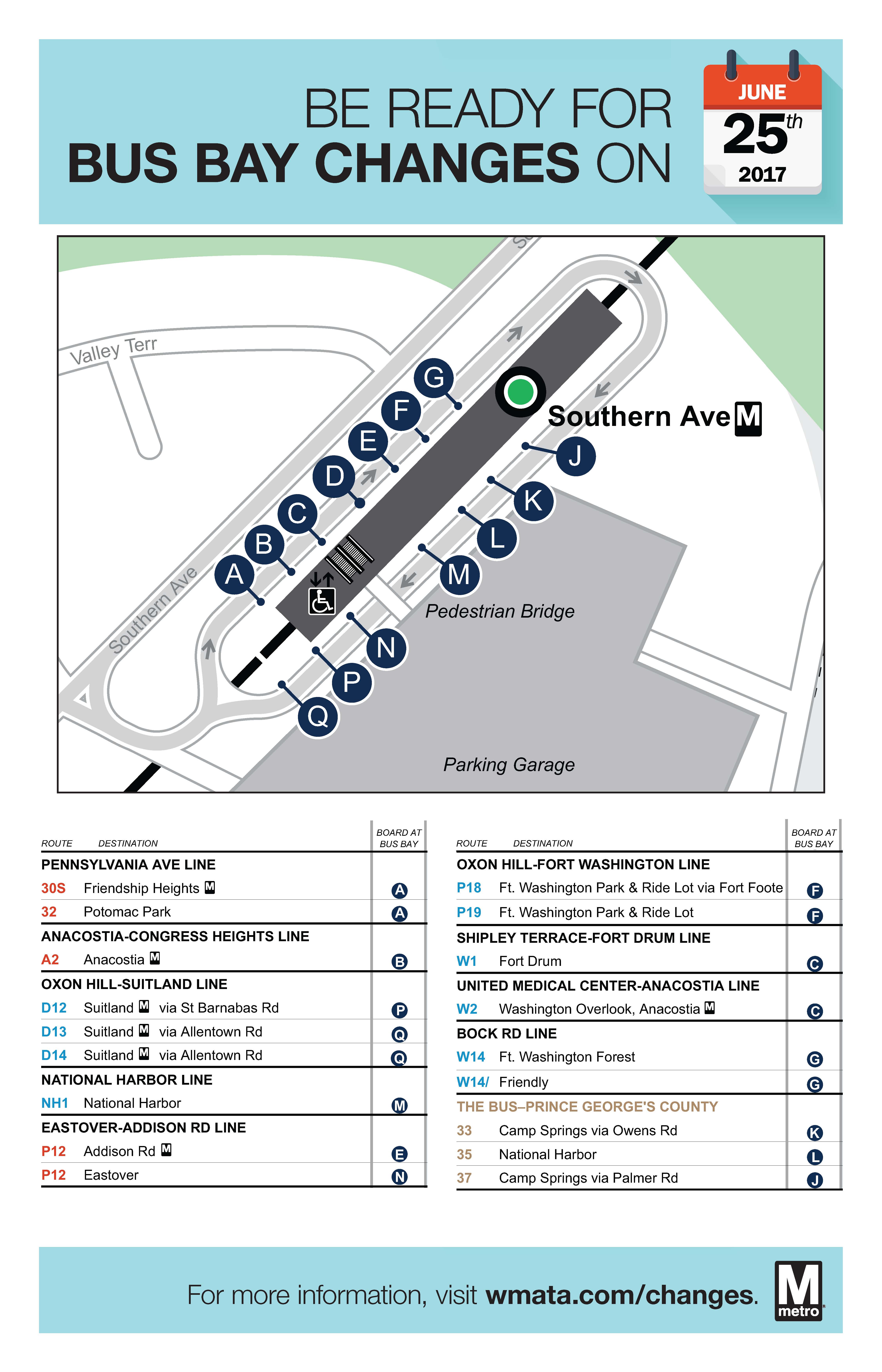 Southern Ave Bus Bay Reassignments June 25